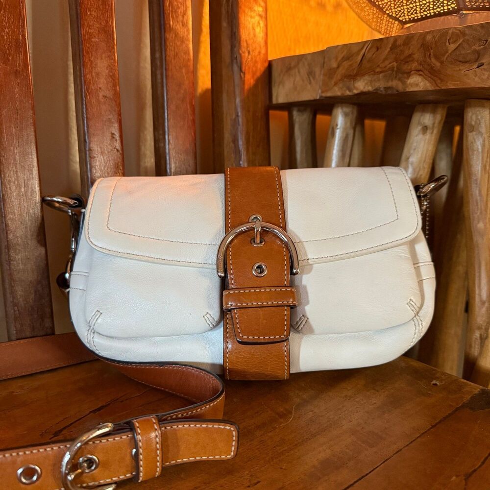 Coach Soho Flap Bag Ivory Pebbled Leather Crossbody 3683